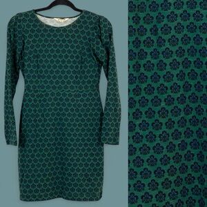 Boden Green and Blue Patterned Long Sleeve Dress